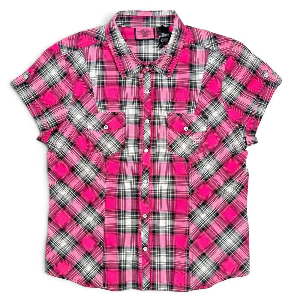 Harley-Davidson Sz. XL Pink Plaid Short Sleeve Button Up Shirt